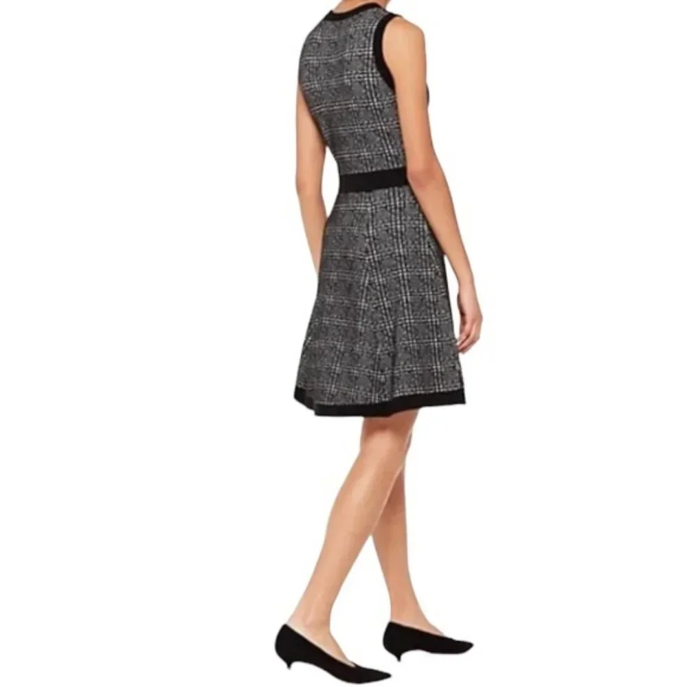 Womens Size Small Kate Spade Black White Mod Sleeveless Plaid Knit Sweater Dress